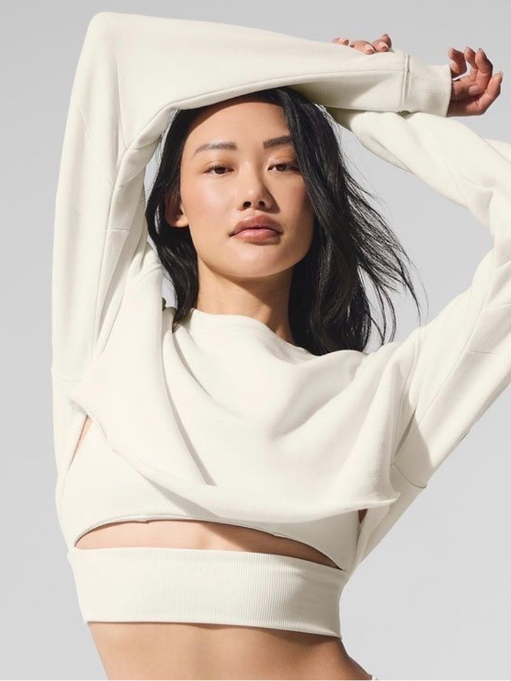 Alo Yoga Extreme Cropped Pullover Ivory French Terry S
